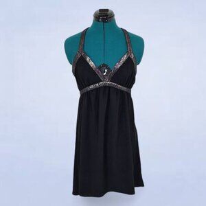 Gentle Fawn Little Black Dress with Chrome Animal Print‎ Trim - Size Medium